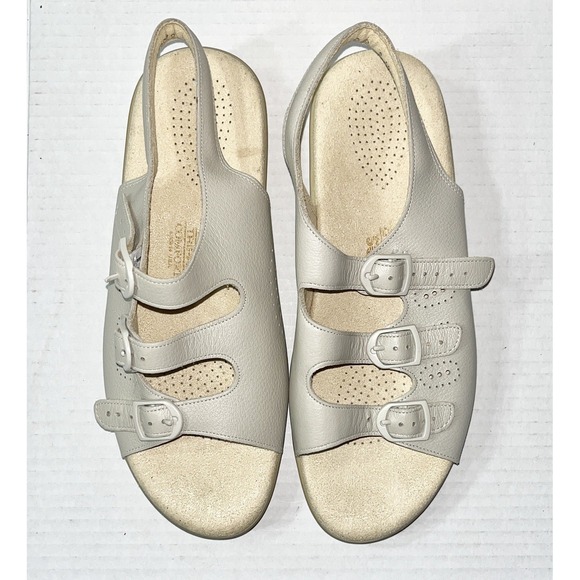 Sas Slingback Sandals Women's 8 WW Bone Trio ii Leather Comfort Walking Wide